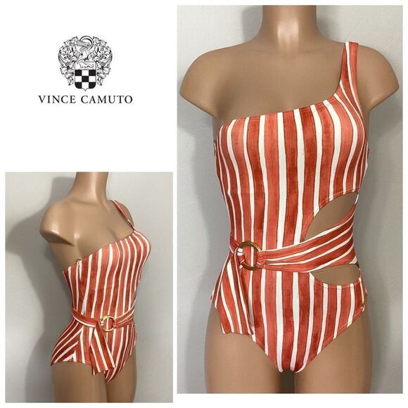 New. Vince Camuto stripe swimsuit. MSRP $139. Size 6 - Picture 1 of 16
